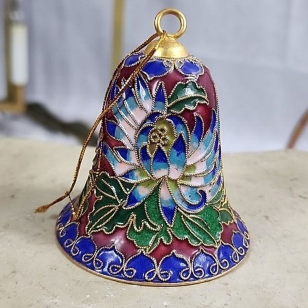 Cloissone Lotus Flower Bell Ornament